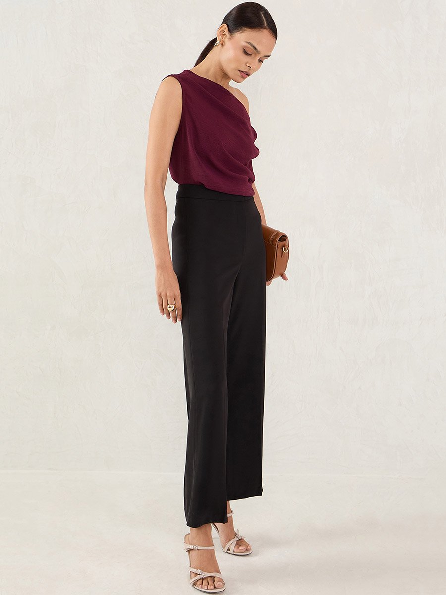 Burgundy One Shoulder Sleeveless Top