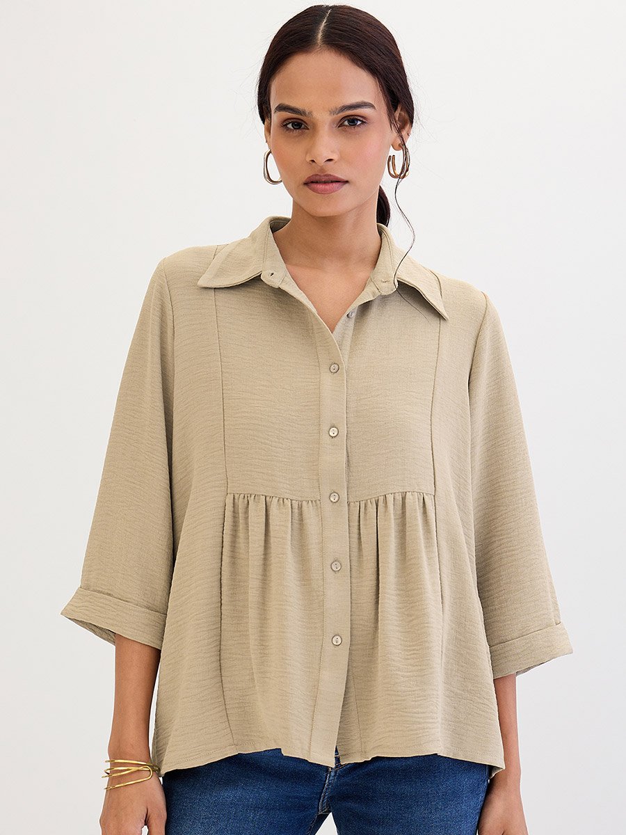 Beige Relaxed Fit Collared Shirt
