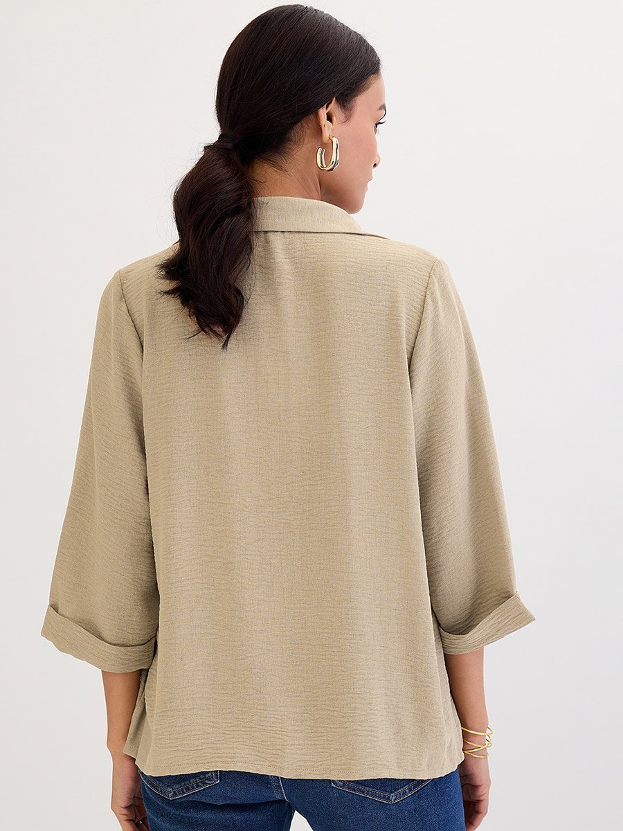 Beige Relaxed Fit Collared Shirt