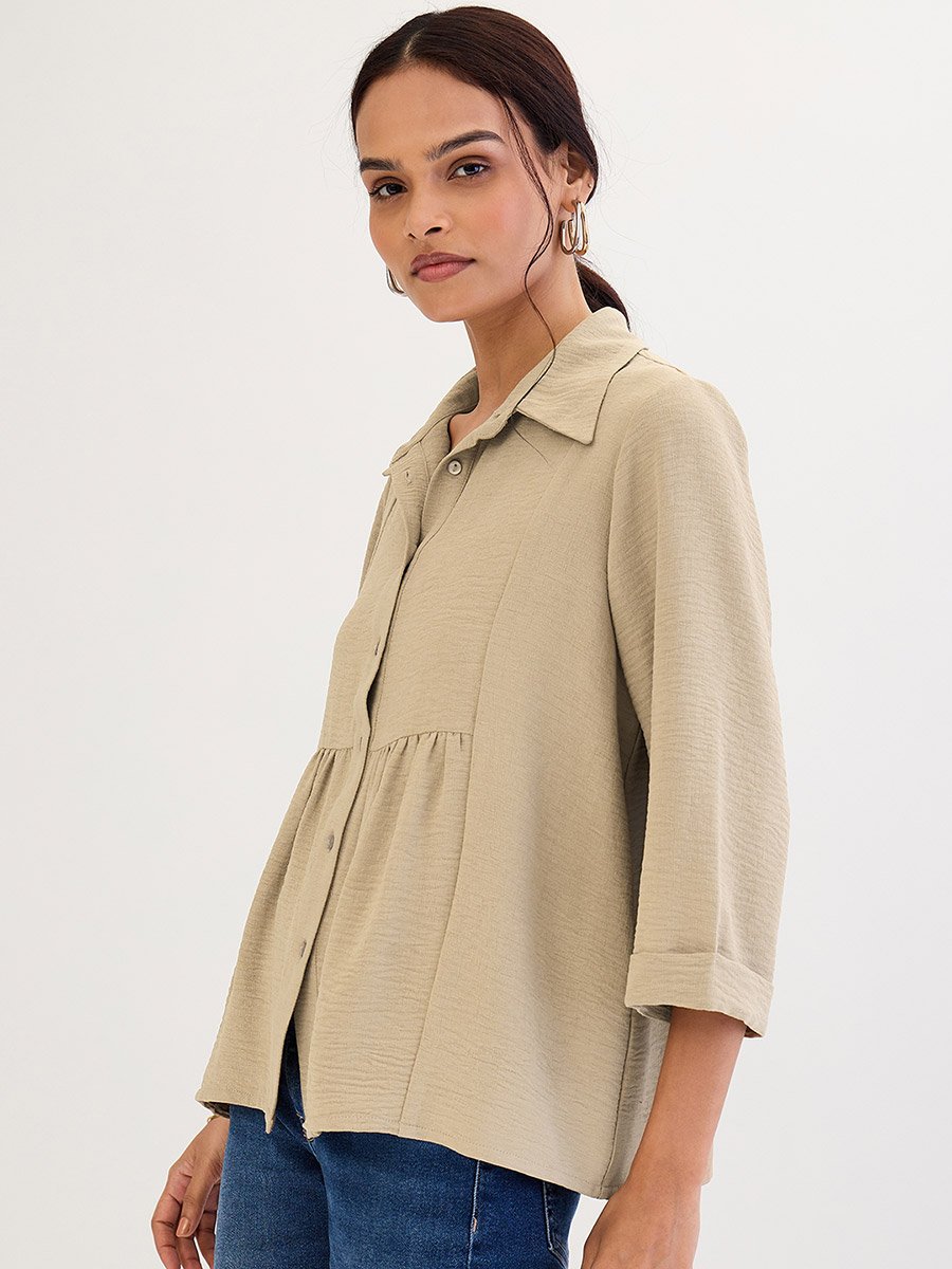 Beige Relaxed Fit Collared Shirt