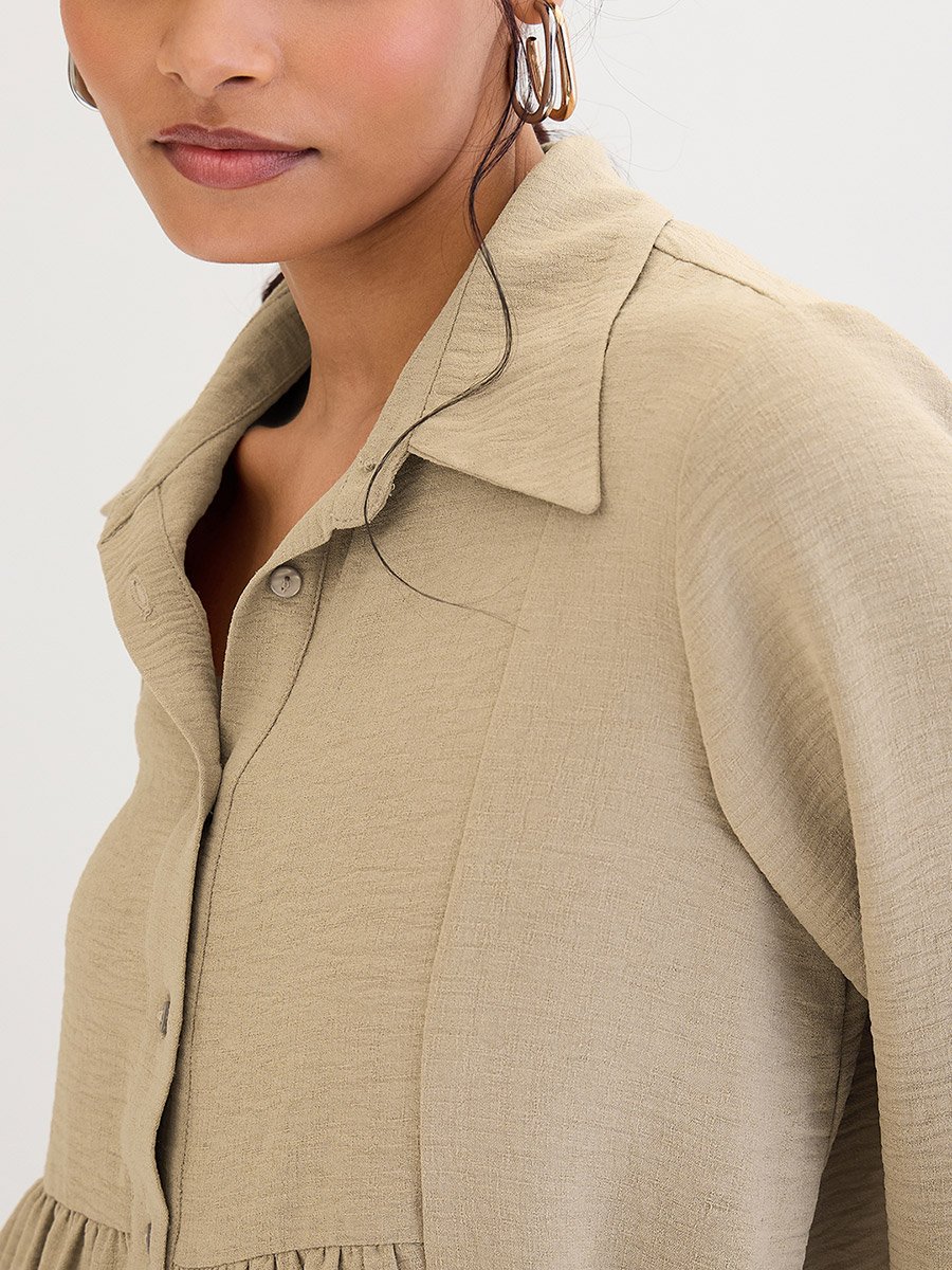 Beige Relaxed Fit Collared Shirt