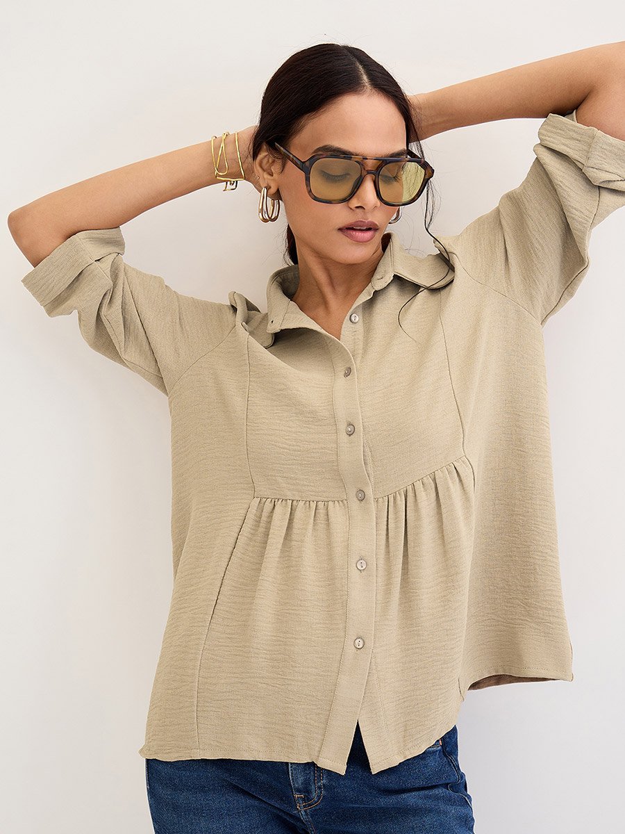 Beige Relaxed Fit Collared Shirt