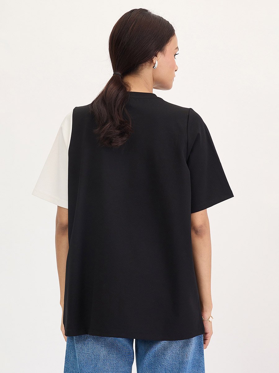 Black Color Block Oversized Top