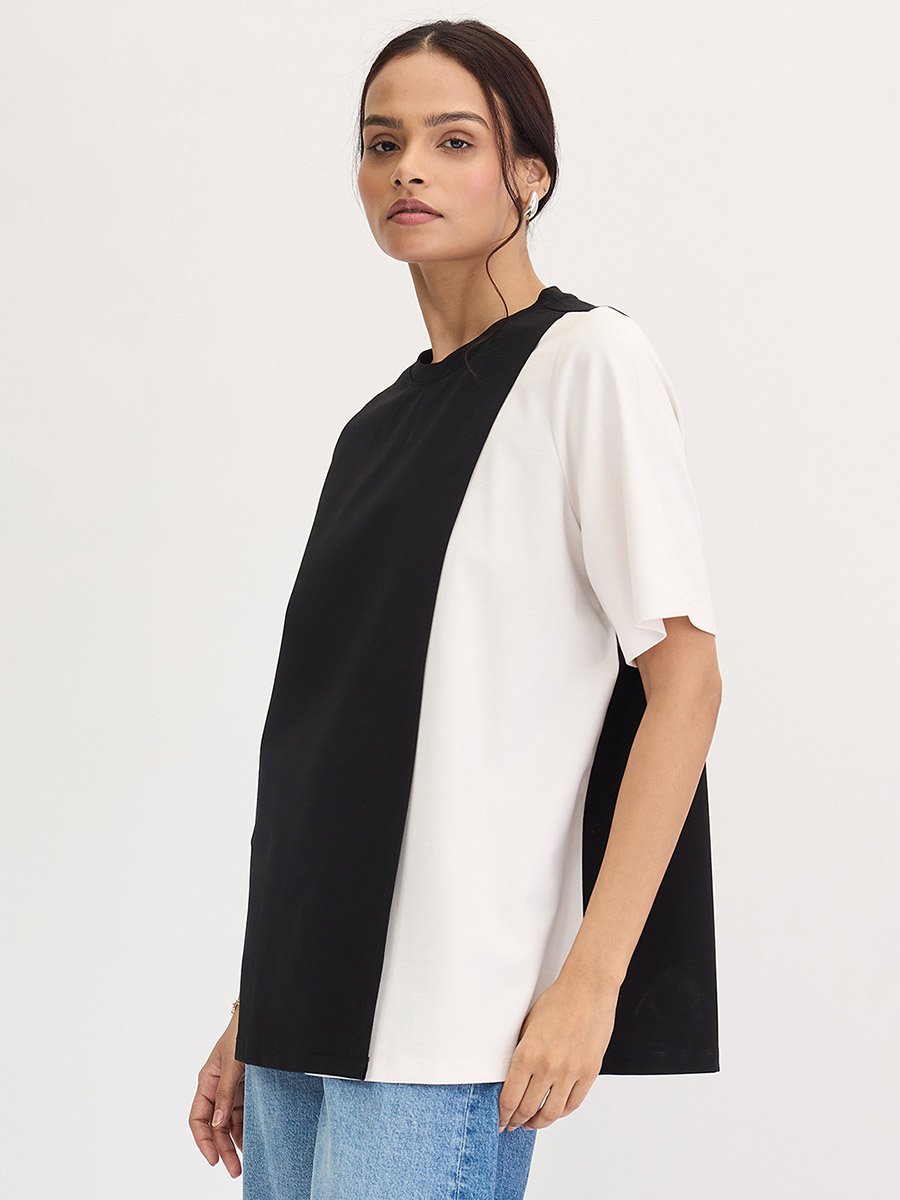 Black Color Block Oversized Top