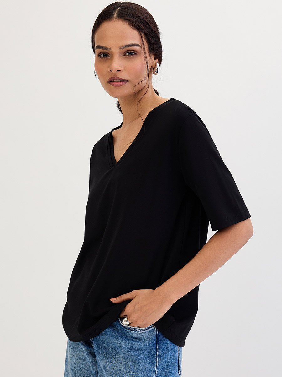 Black V Neck Basic T-Shirt