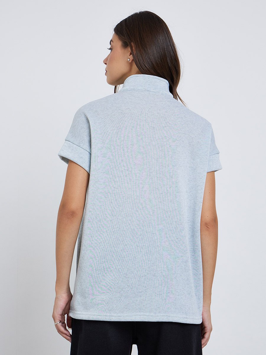 Women Grey Short Sleeve Sweatshirt