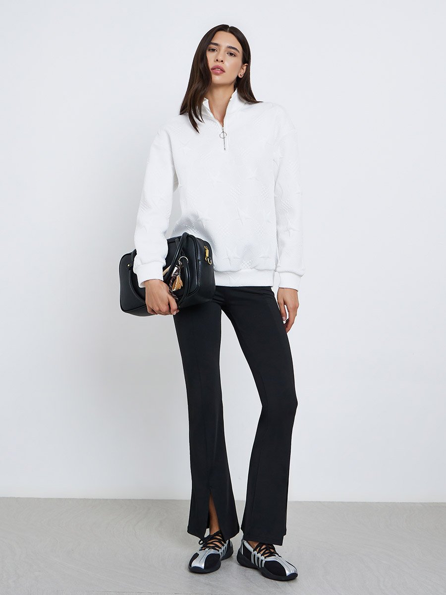 White Star Textured Half Zip Sweatshirt