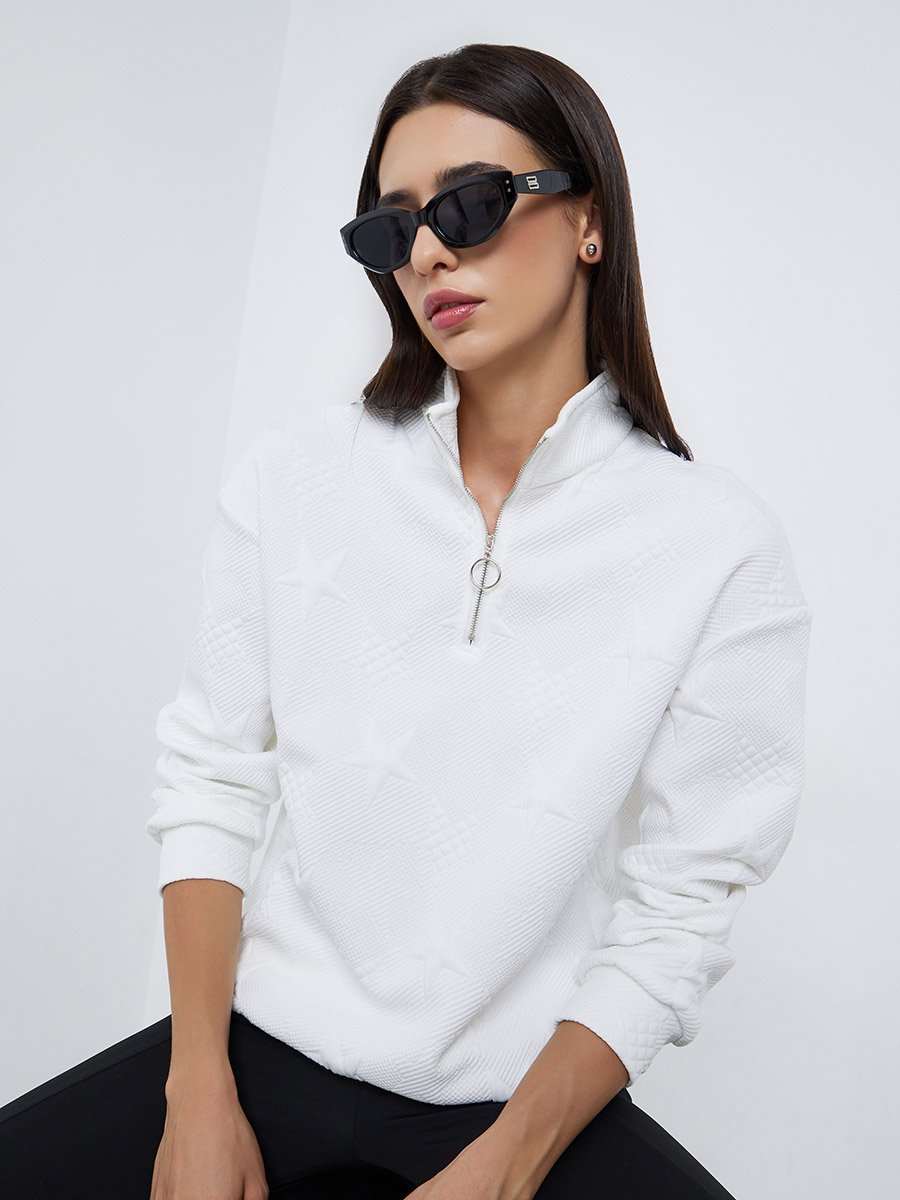 White Star Textured Half Zip Sweatshirt
