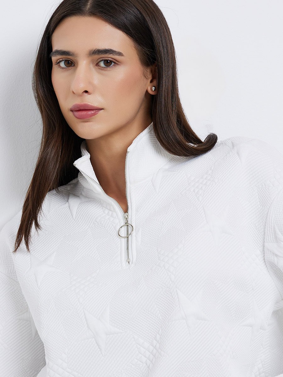 White Star Textured Half Zip Sweatshirt