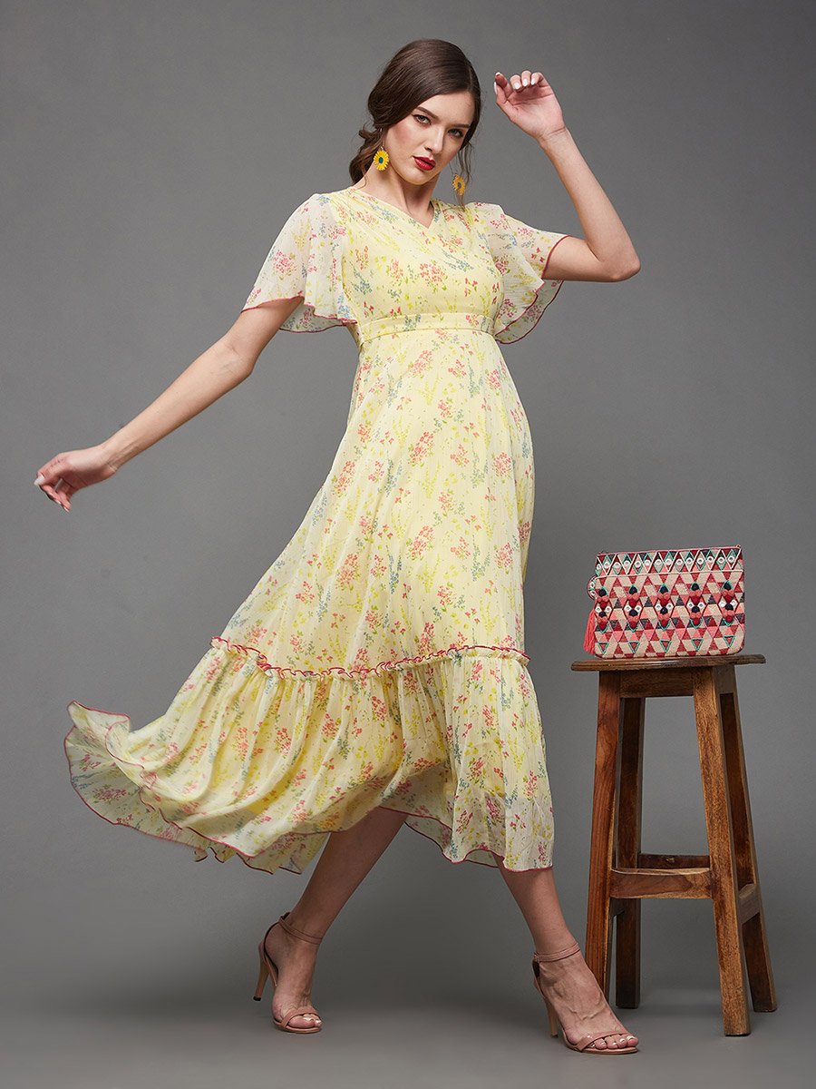All-Over Floral Print Ruffled Hem Maxi Dress