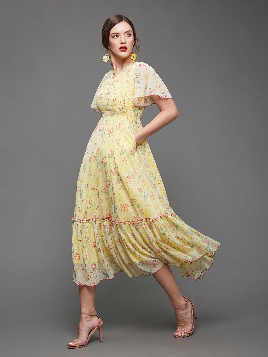 All-Over Floral Print Ruffled Hem Maxi Dress