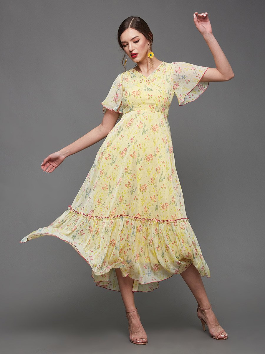 All-Over Floral Print Ruffled Hem Maxi Dress