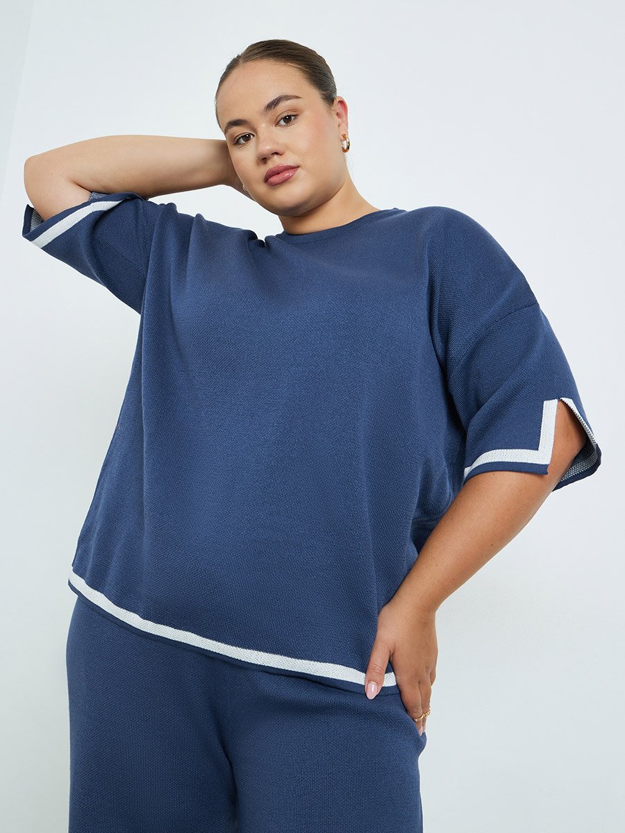 Plus Size Navy Blue Short Sleeve Top