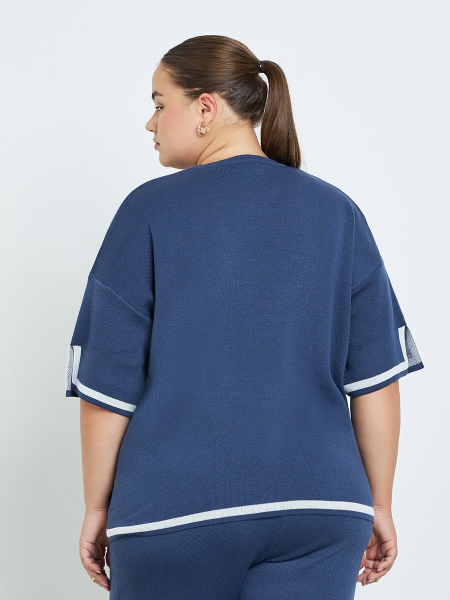 Plus Size Navy Blue Short Sleeve Top