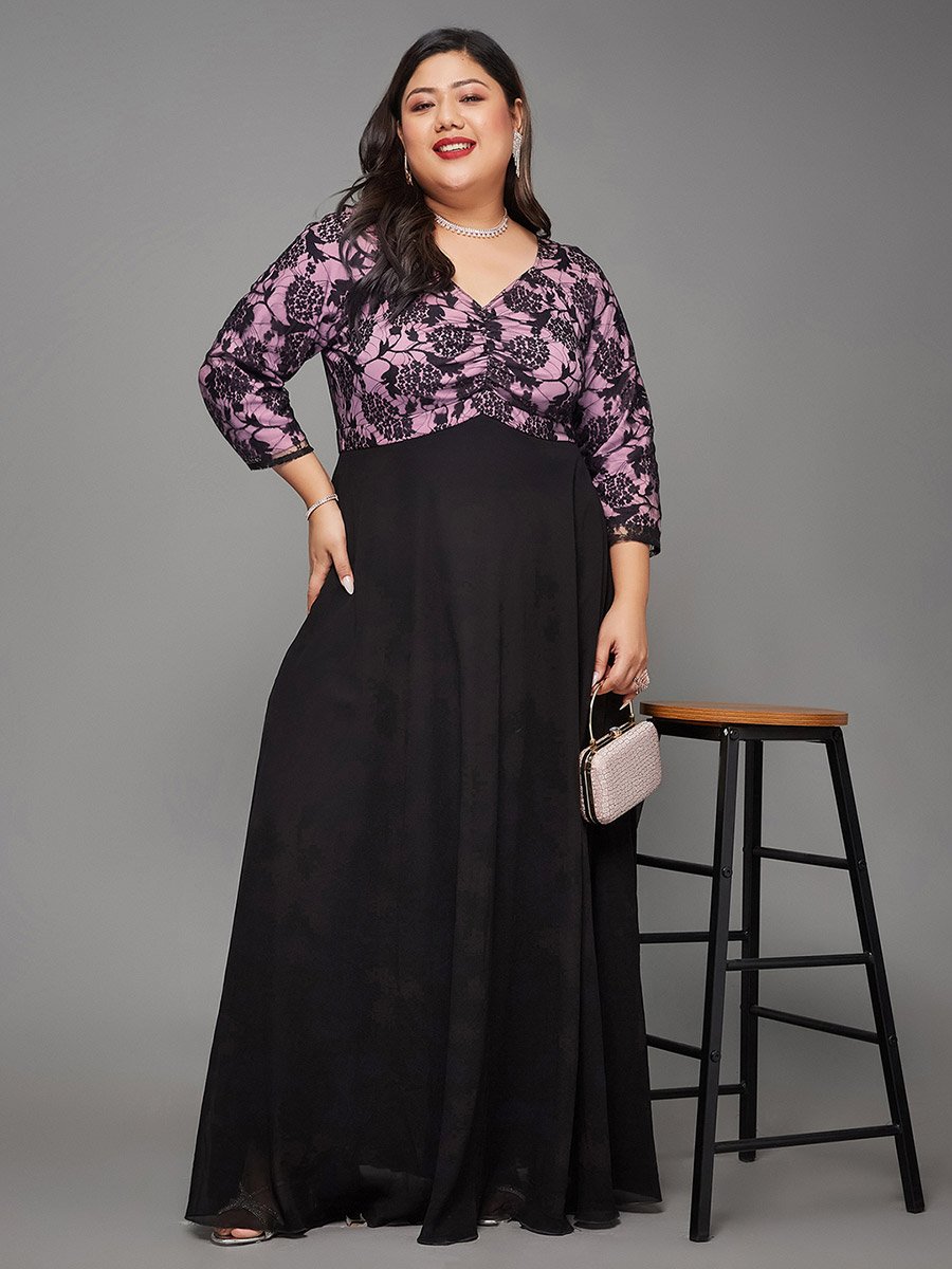 Plus Size Black Lace Insert Maxi Dress