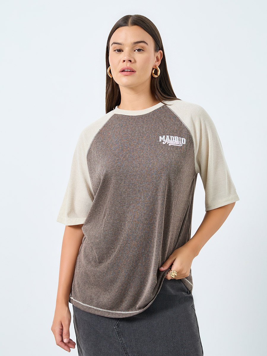 Khaki Oversized Raglan Sleeve T-Shirt