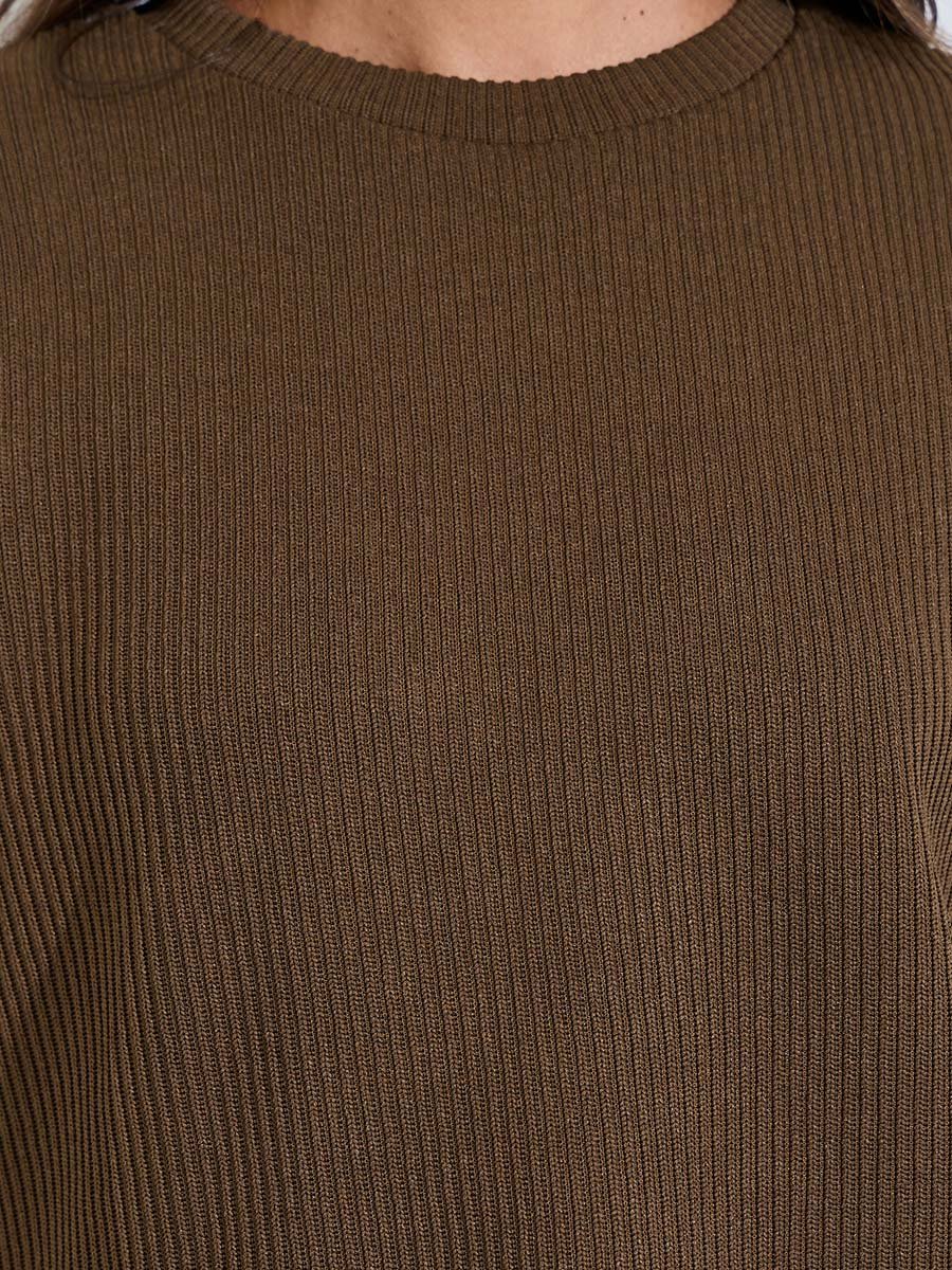 Brown Flat Knit Round Neck T-Shirt