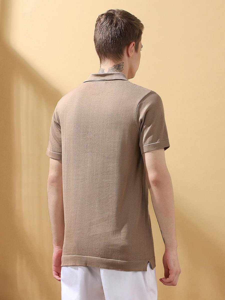 Men Brown Relaxed Fit Flat Knit Polo