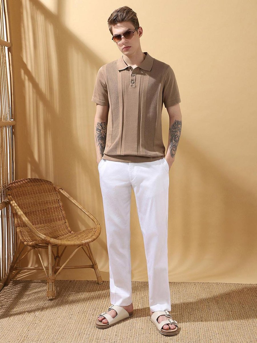 Men Brown Relaxed Fit Flat Knit Polo