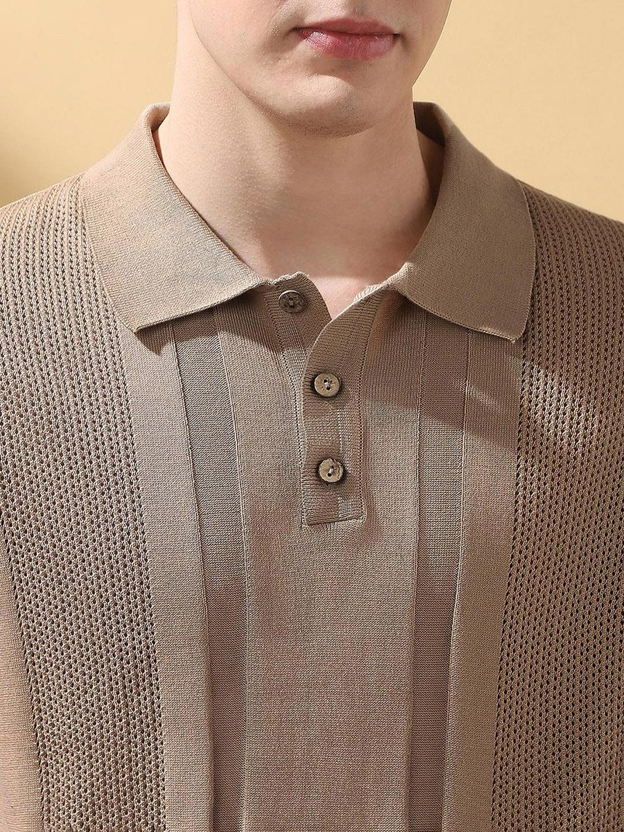 Men Brown Relaxed Fit Flat Knit Polo