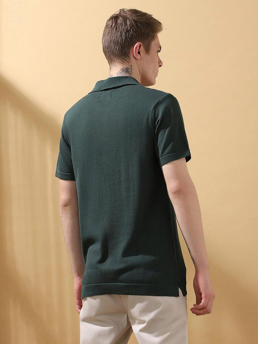 Men Green Relaxed Fit Flat Knit Polo