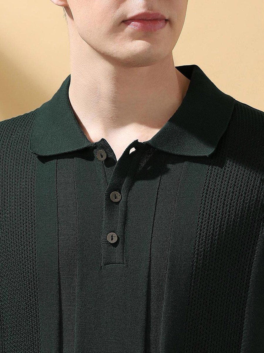 Men Green Relaxed Fit Flat Knit Polo