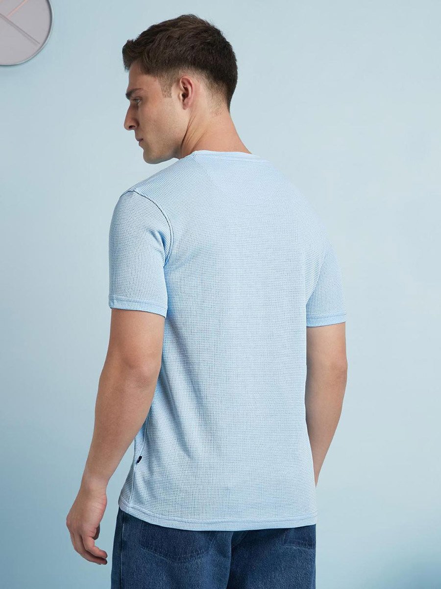 Men Blue Waffle Knit Regular Fit T-Shirt