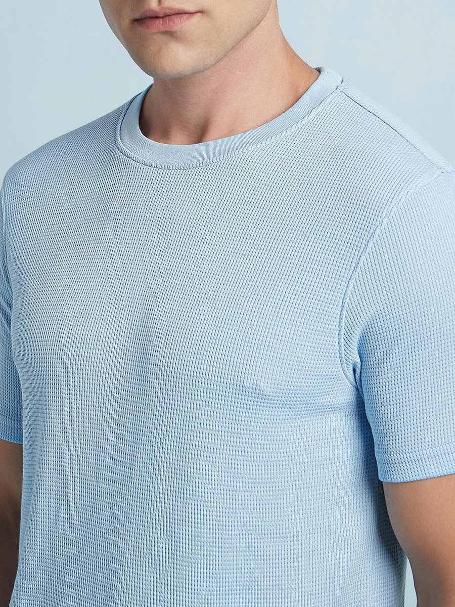 Men Blue Waffle Knit Regular Fit T-Shirt