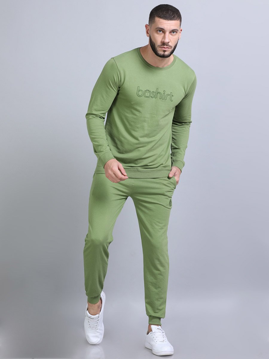 Men Embroidered Loop Knit Sweatshirt and Joggers Set