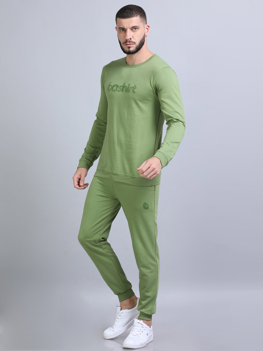 Men Embroidered Loop Knit Sweatshirt and Joggers Set