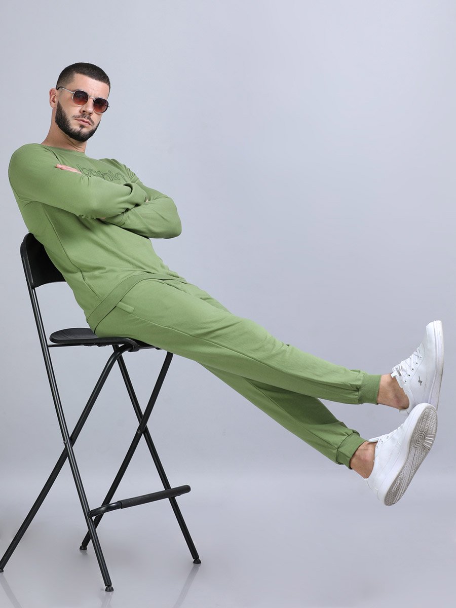 Men Embroidered Loop Knit Sweatshirt and Joggers Set