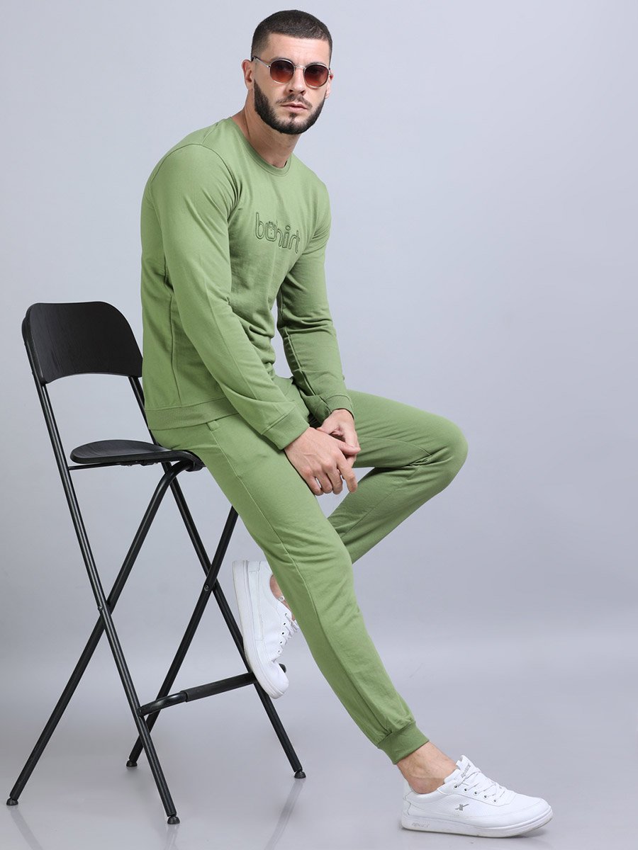 Men Embroidered Loop Knit Sweatshirt and Joggers Set