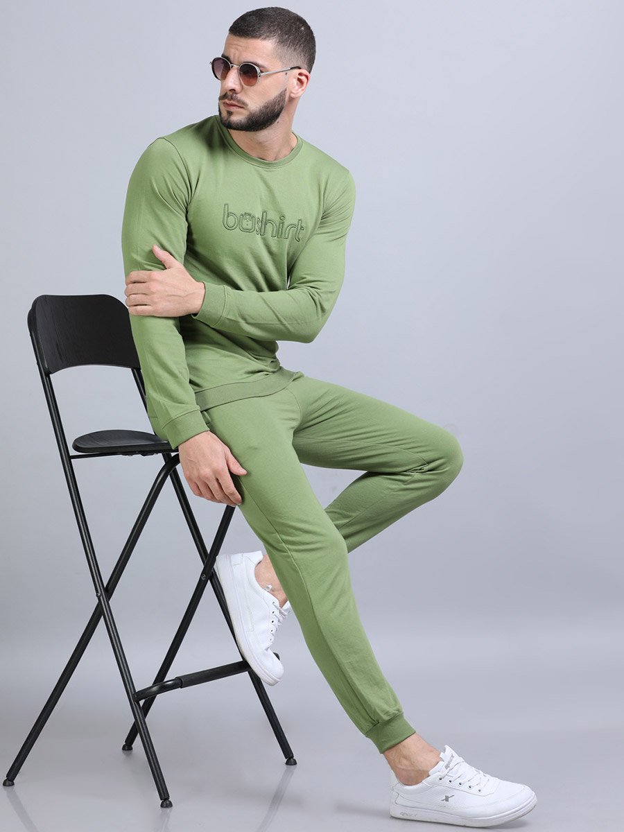 Men Embroidered Loop Knit Sweatshirt and Joggers Set