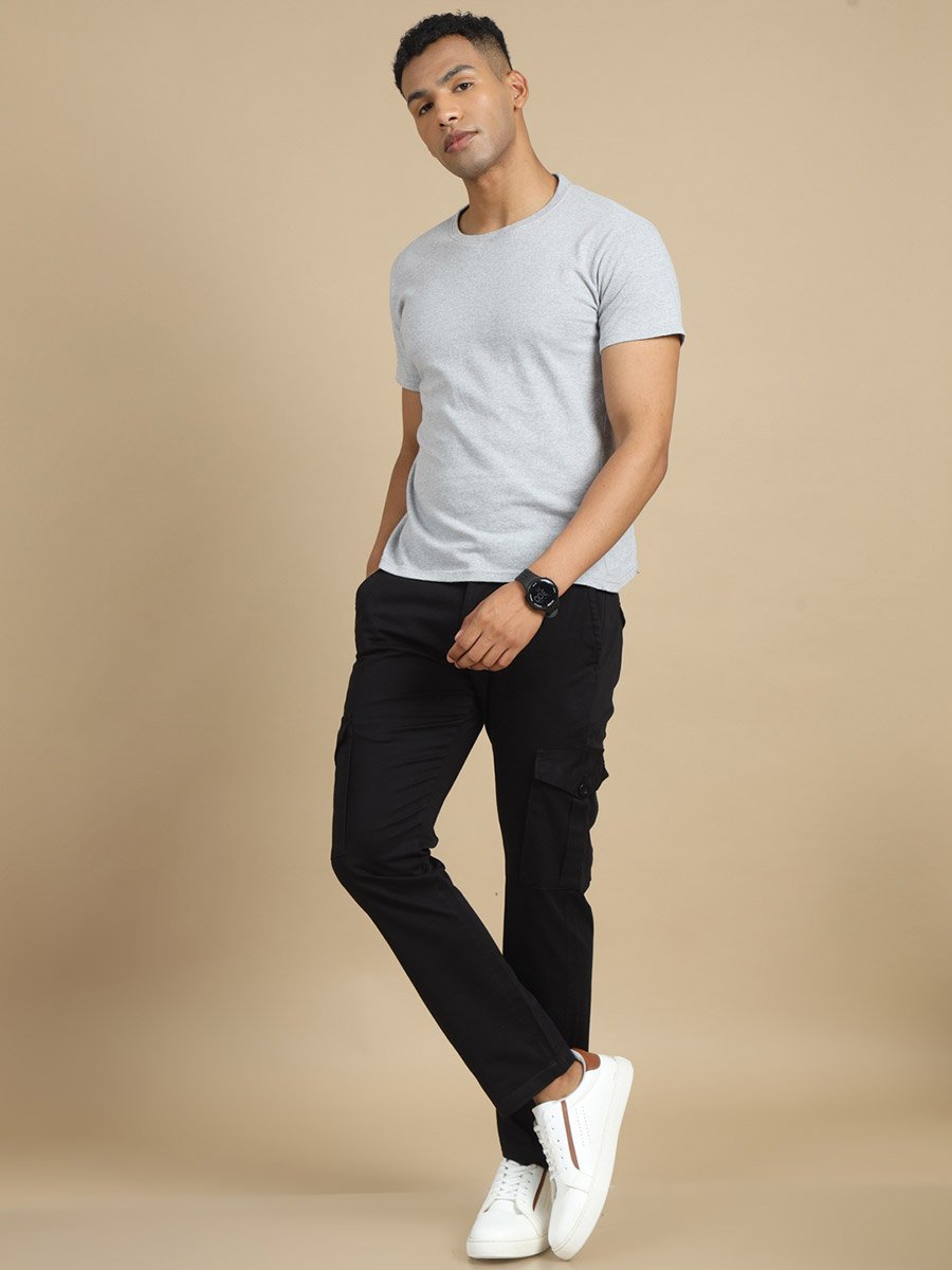 Men Black Smart Slim Fit Cargo Pants
