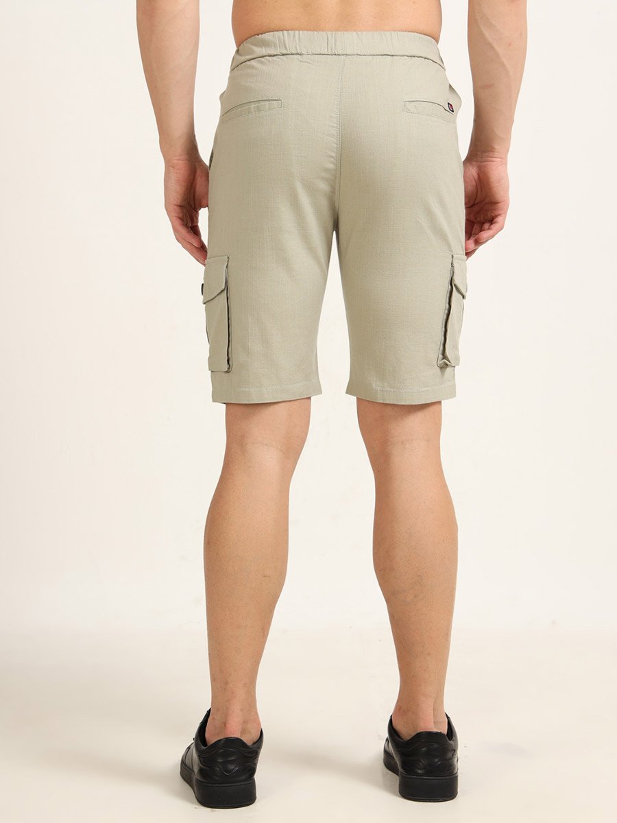 Men Green Cargo Linen Shorts