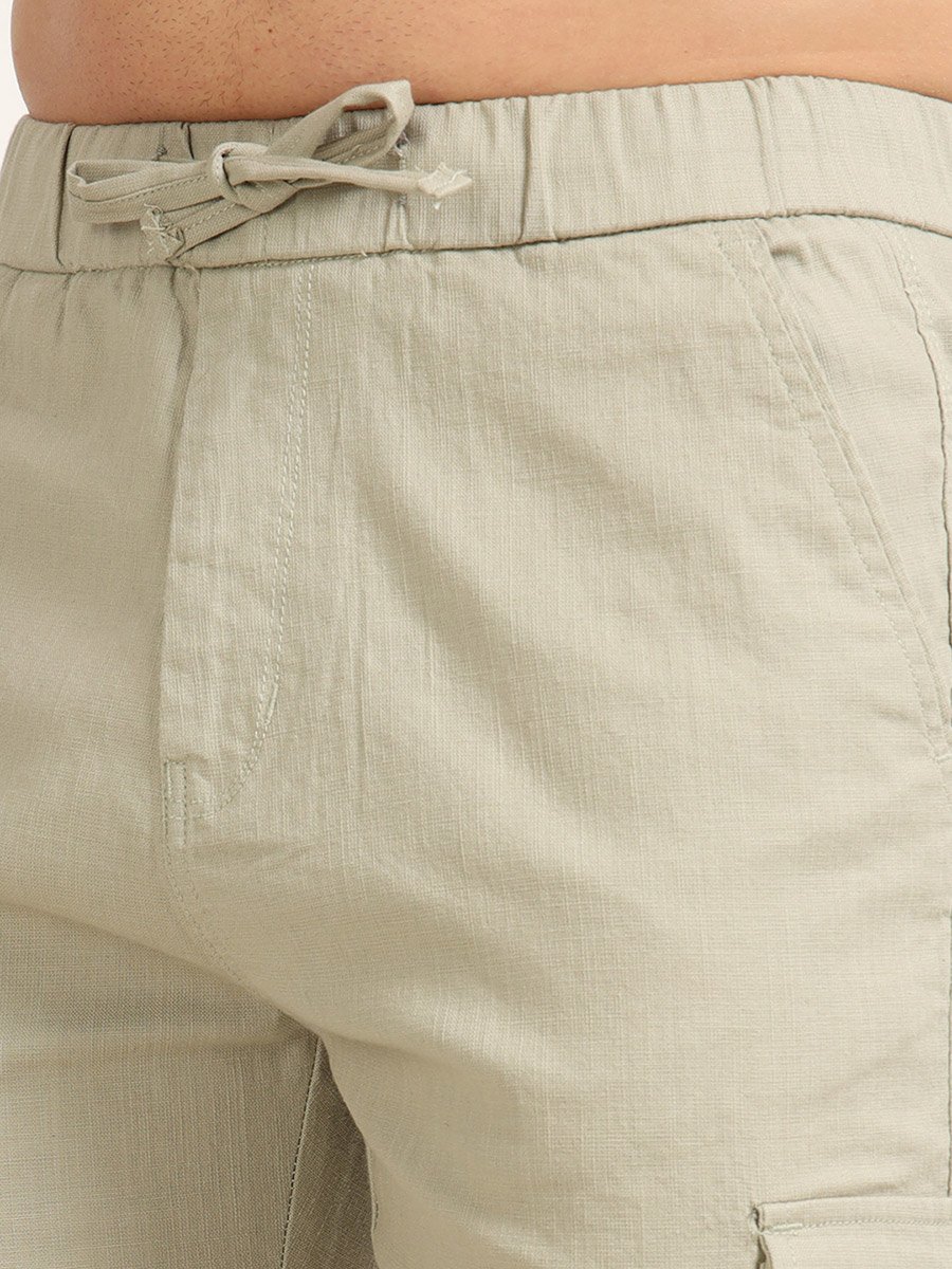 Men Green Cargo Linen Shorts