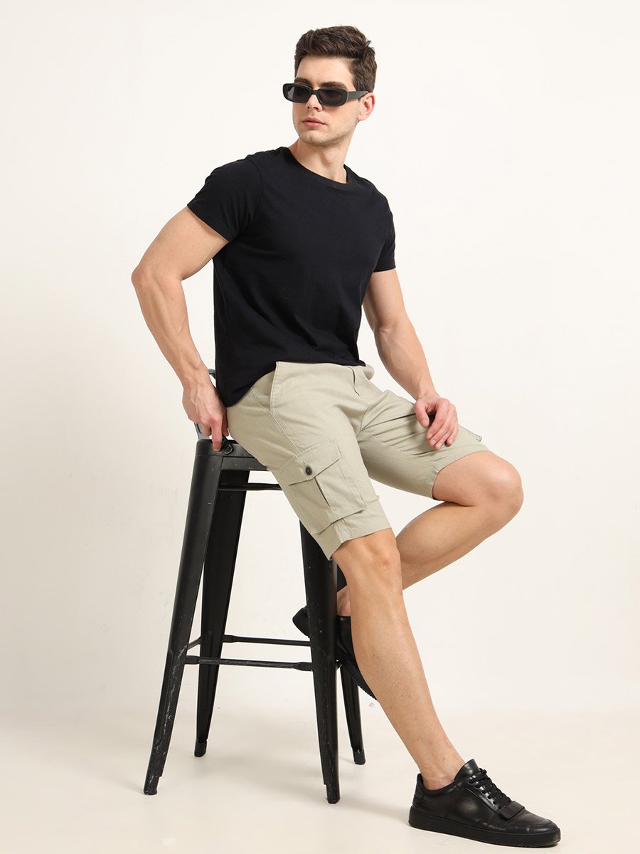 Men Green Cargo Linen Shorts