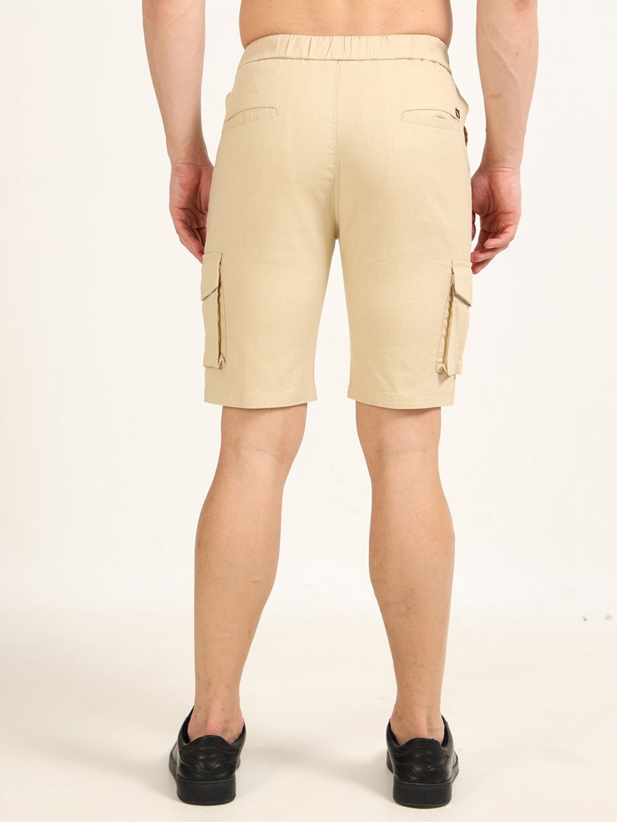 Men Beige Cargo Linen Shorts