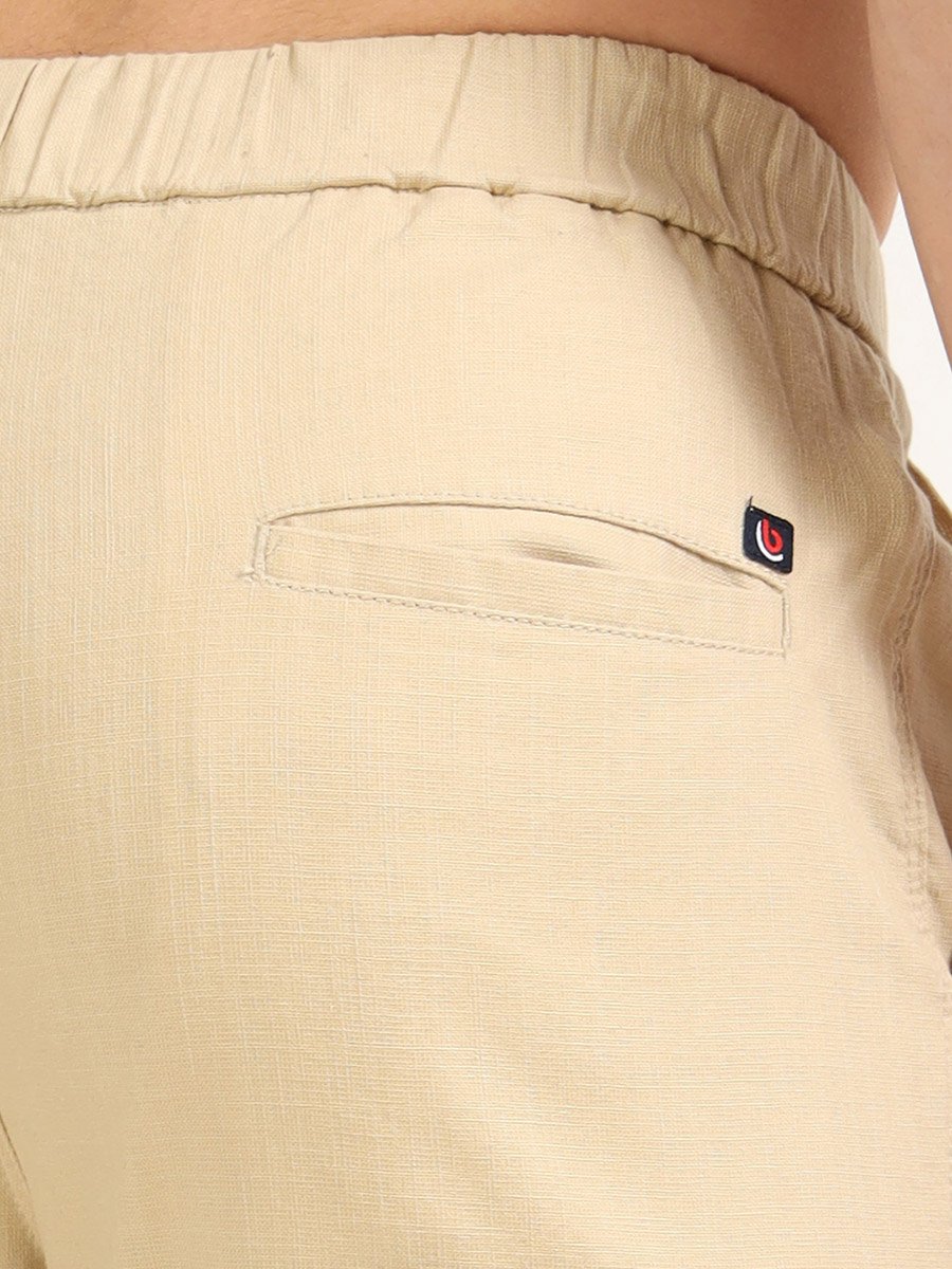 Men Beige Cargo Linen Shorts
