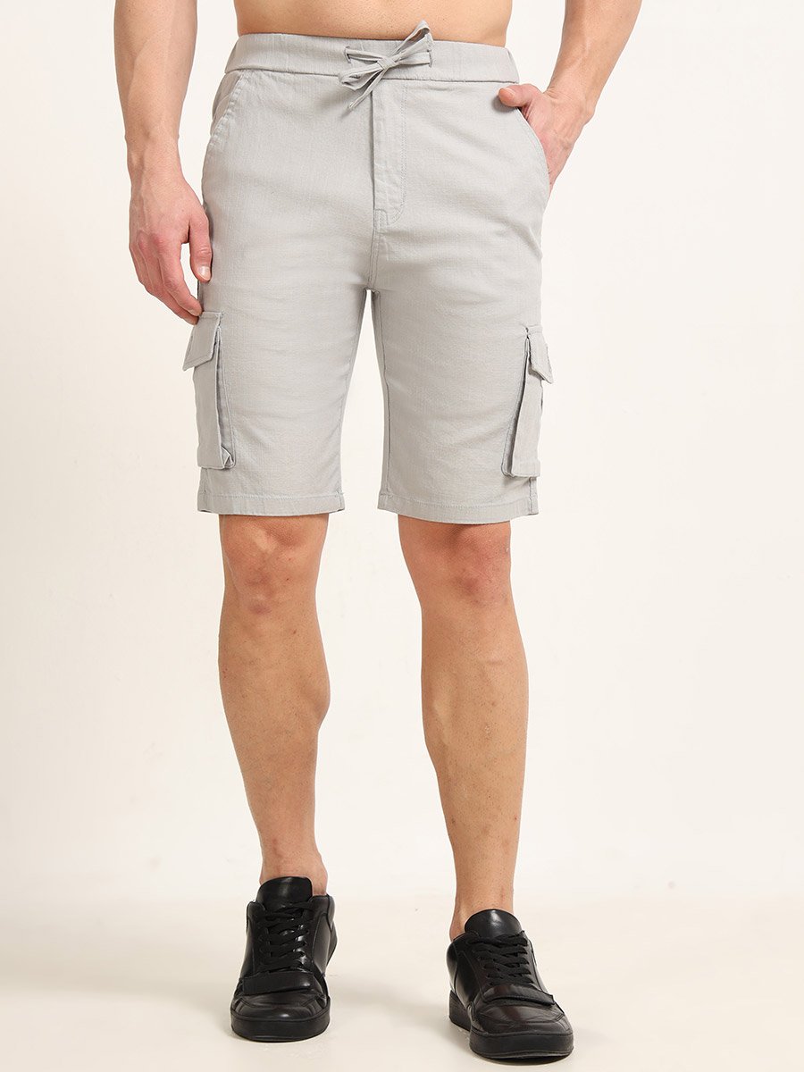 Grey Cargo Linen Shorts