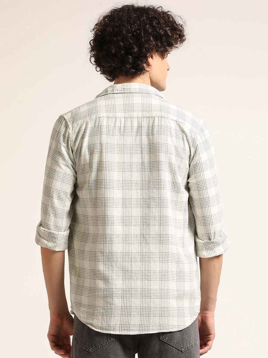 Men Off White Checked Shirt