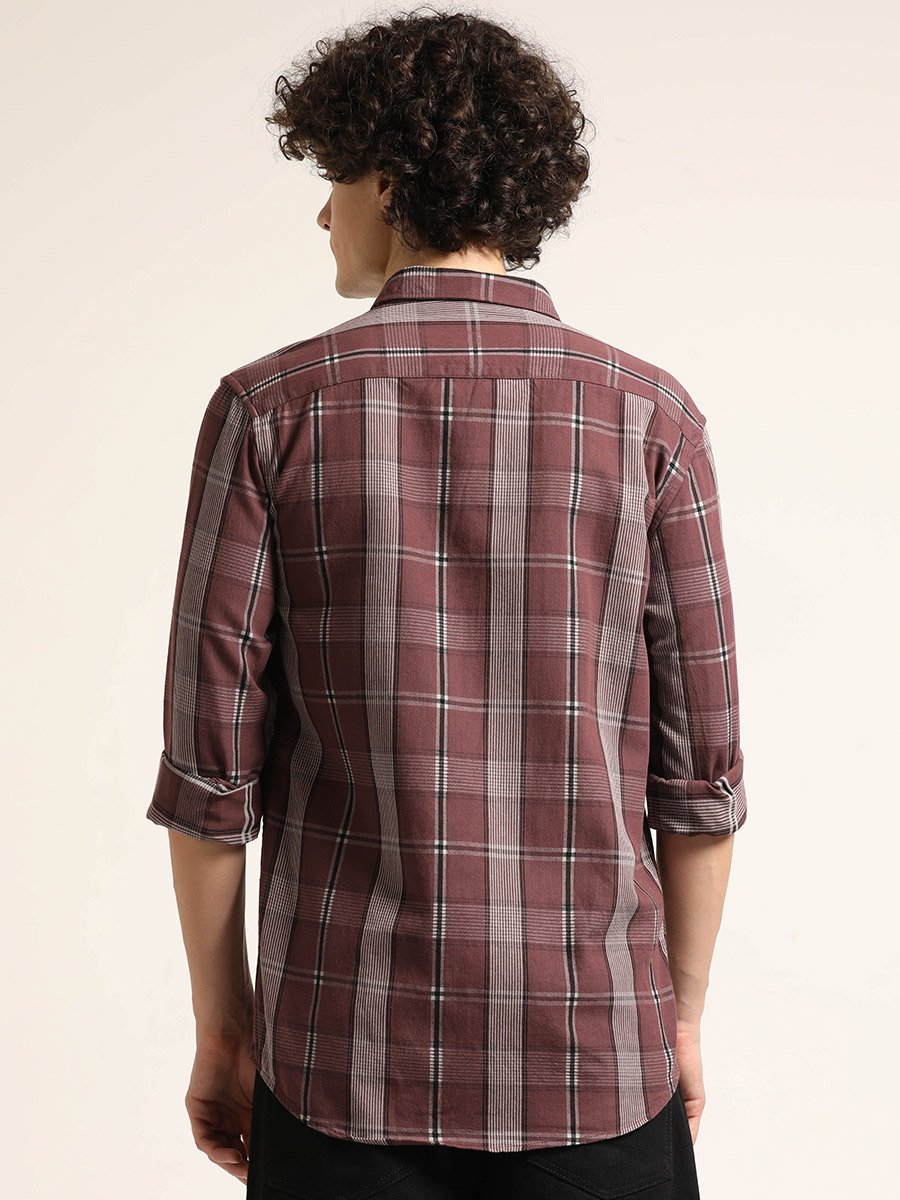 Men Brown Checked Casual Shirt