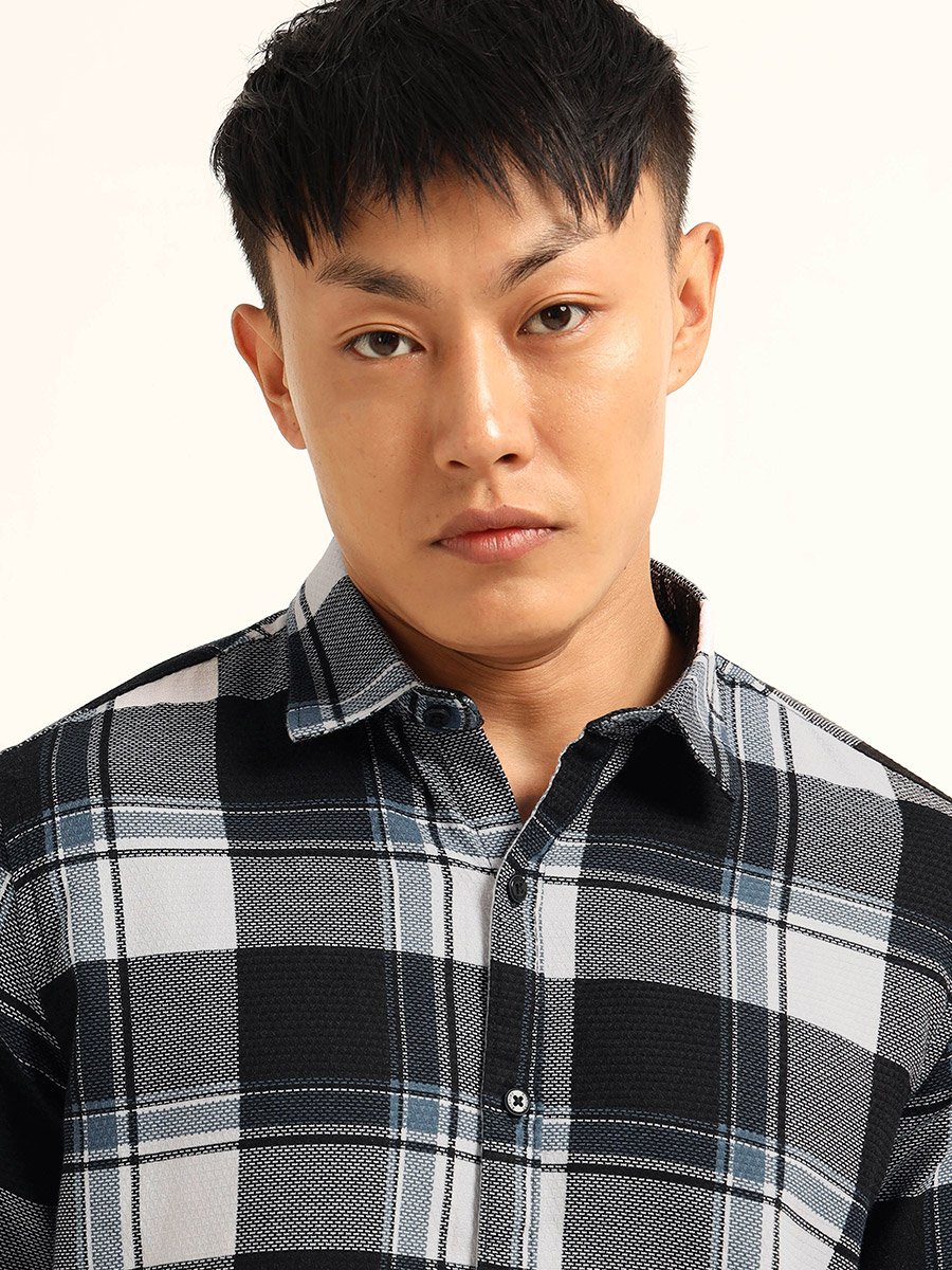 Men Black Checked Casual Shirt