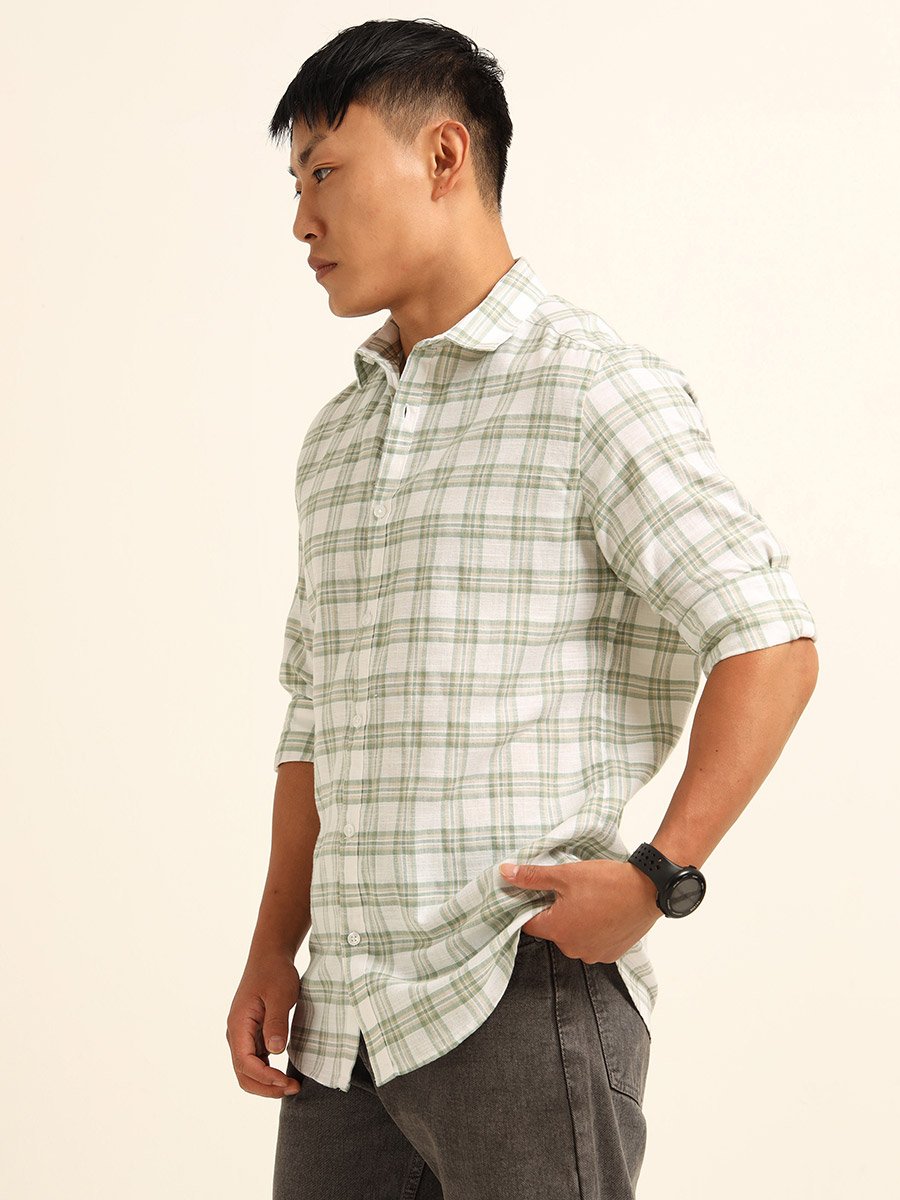 Men Green Checked Casual Shirt