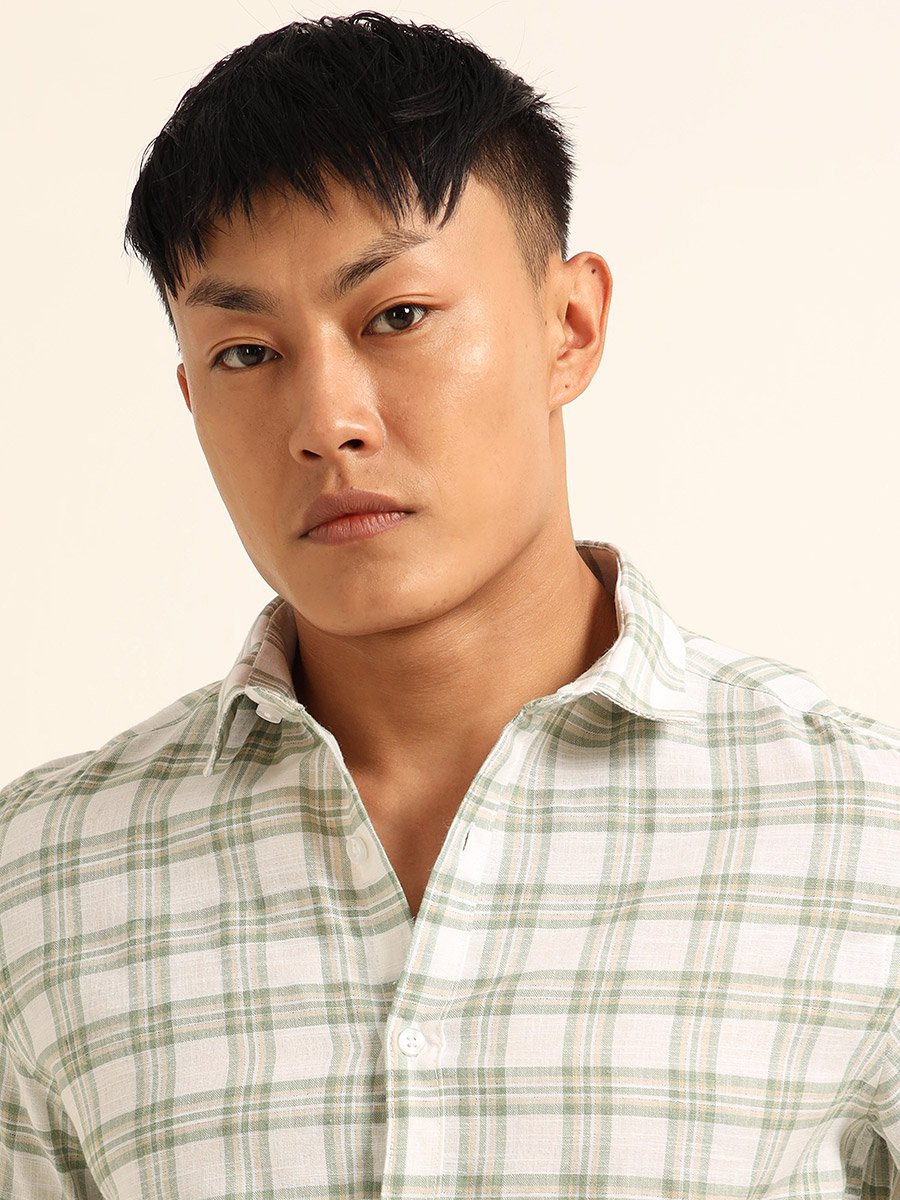 Men Green Checked Casual Shirt