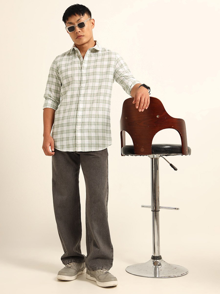 Men Green Checked Casual Shirt