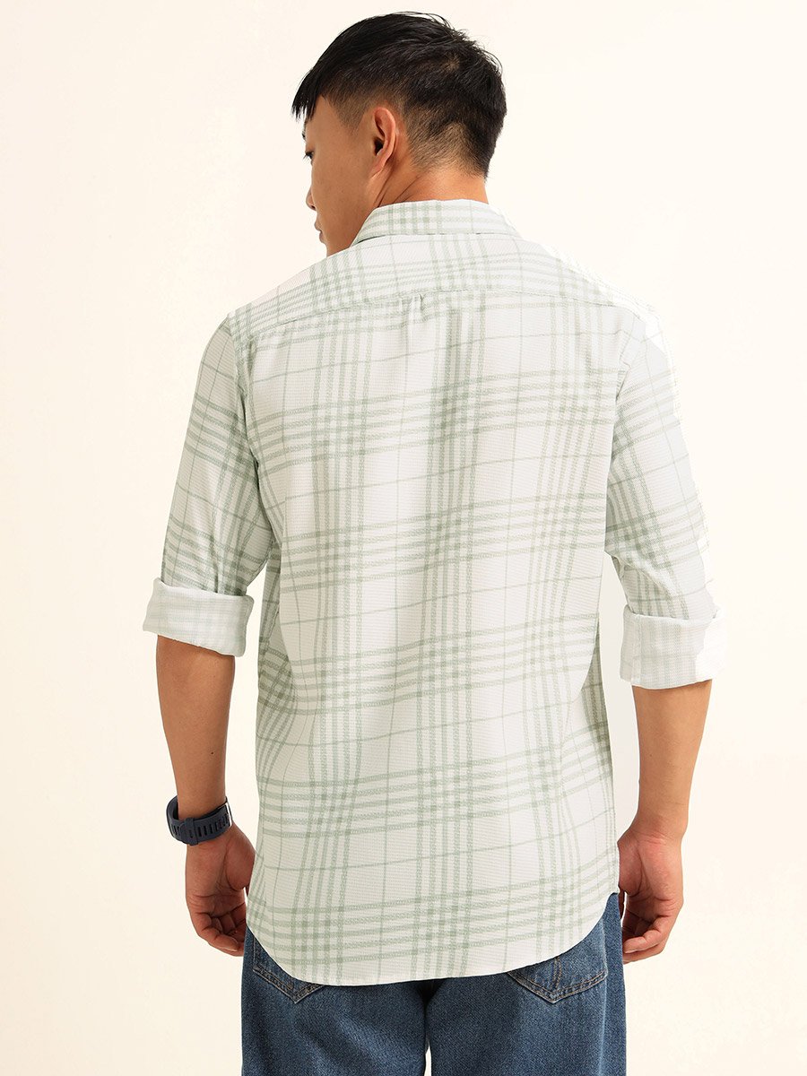 Men White Checkered Casual Shirt