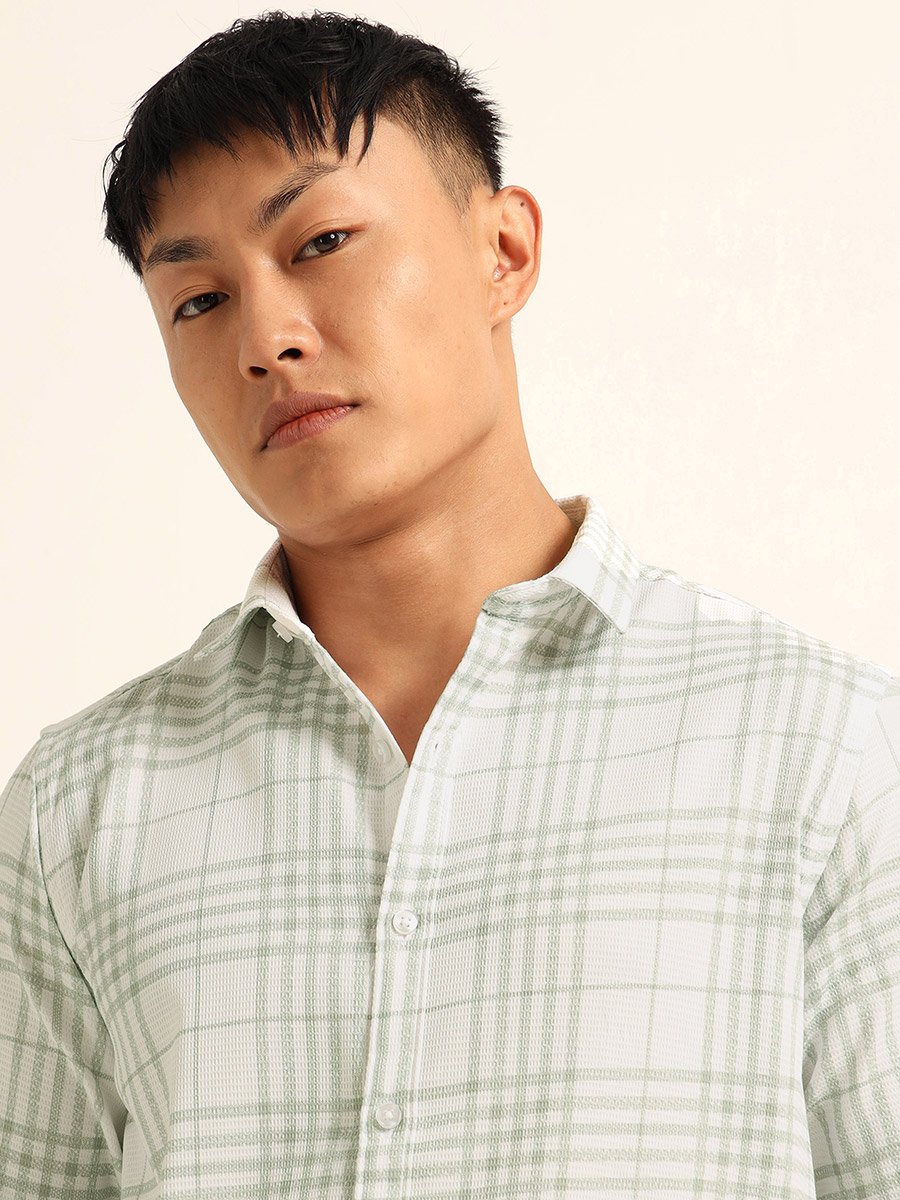 Men White Checkered Casual Shirt