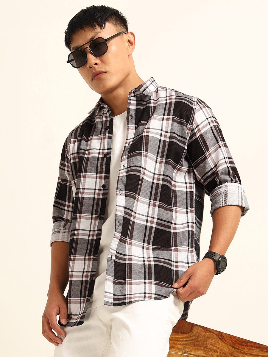 Men Multi Checked Spread Collar Shirt