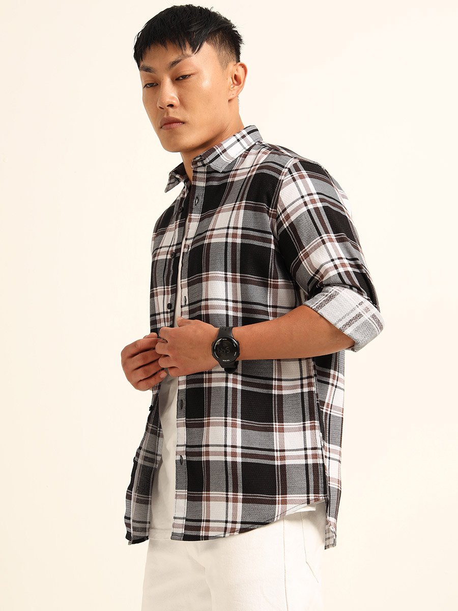Men Multi Checked Spread Collar Shirt